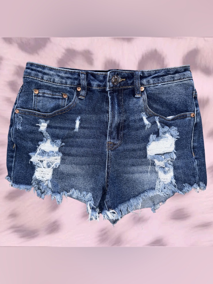 Almost Famous Women's Distressed Dark Blue Denim Cutoff Shorts
